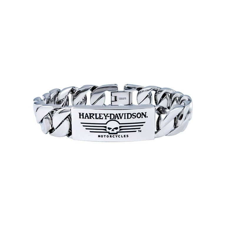Men's Willie G Skull Steel ID Curb Link Bracelet HSB0140 Men's Willie G Skull Steel ID Curb Link Bracelet HSB0140