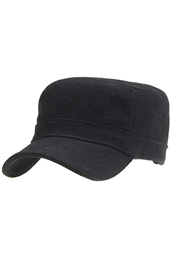 Men's Winater Twill Woolen Warm Flat Top Peaked Baseball Army Military Cap Hat