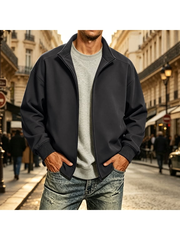 Men's Windbreake Bomber Jackets Softshell Light Waterproof Full Zip Voyage Coat Fall Apparel Black S