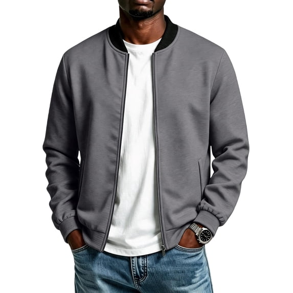 Men's Windbreaker Bomber Jacket Classic Baseball Collar Zip Up Coat Wear