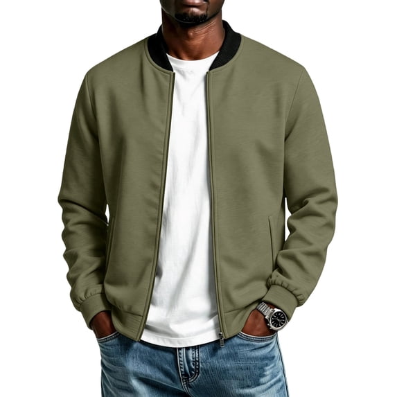 Men's Windbreaker Bomber Jacket Classic Baseball Collar Zip Up Coat Wear