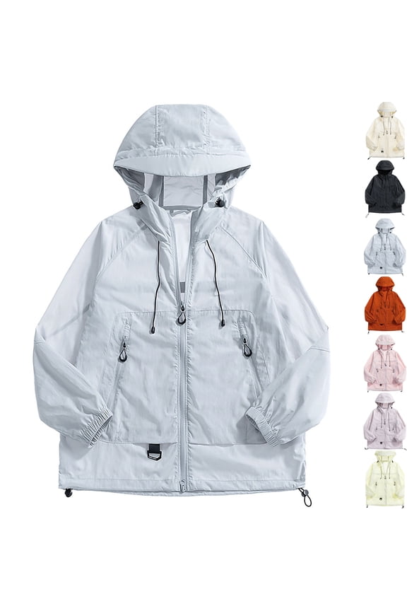 Men's Windbreaker Hooded Jacket Sun Protection Shell Casual Windproof Active Athletic Coat with Zip Pockets Adjustable Hem for Travel Golf, Blue, S