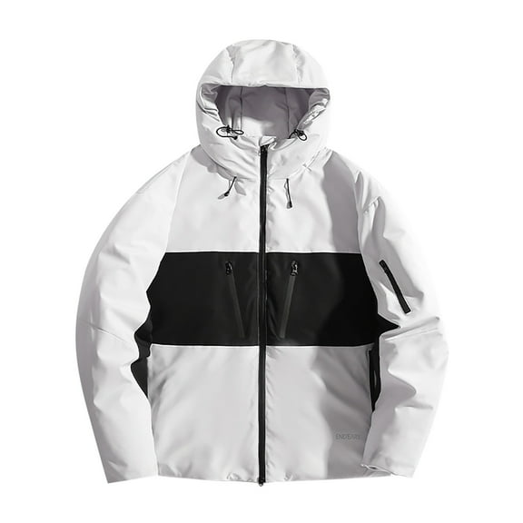 Men's Windbreaker Jacket Color Block Thick Windproof Water Proofing Pocket Zipper Outdoor Jacket Zip Front Windbreaker Jacket White 2XL