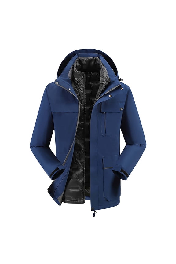 Men's Windbreaker Jacket Detachable Cap And Windproof Thick Three-in-one Jacket Outdoor Sports Warm Jacket Navy M Windbreakers for Men