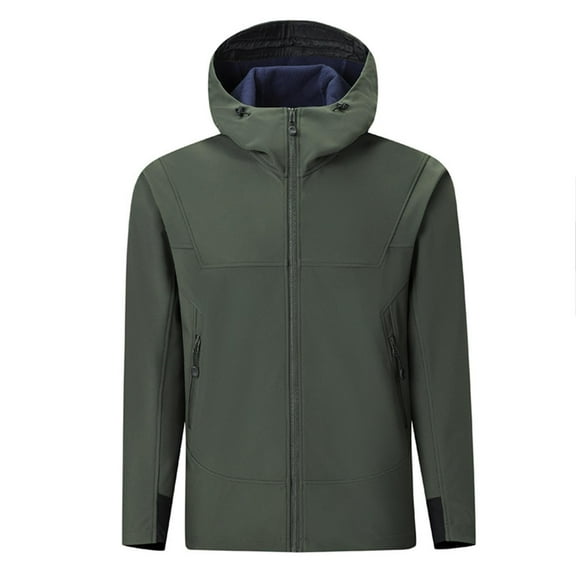 Men's Windbreaker Jacket Fashion Casual Solid Color Pockets Zipper Jacket Long Sleeve Hooded Casual Outwear Coat Army Green 2XL Windbreakers for Men