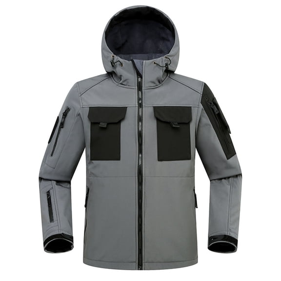 Men's Windbreaker Jacket Fashion Casual Windproof Warm Jacket Long Sleeve Hooded Casual Outwear Gray 2XL Windbreakers for Men