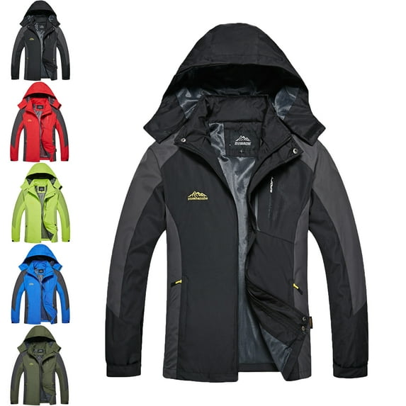 Men's Windbreaker Jacket Long Sleeved Pocket Zipper Color Blocked Stand Up Collar Detachable Hooded Outdoor Jacket Black 2XL Windbreakers for Men