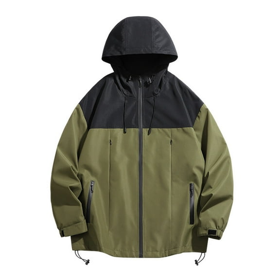 Men's Windbreaker Jacket Man Outdoors Work Clothes Interchange Jacket Styles Lovers Leisure Time Motion Hooded Loose Coat Green L Zip Front Windbreaker Jacket