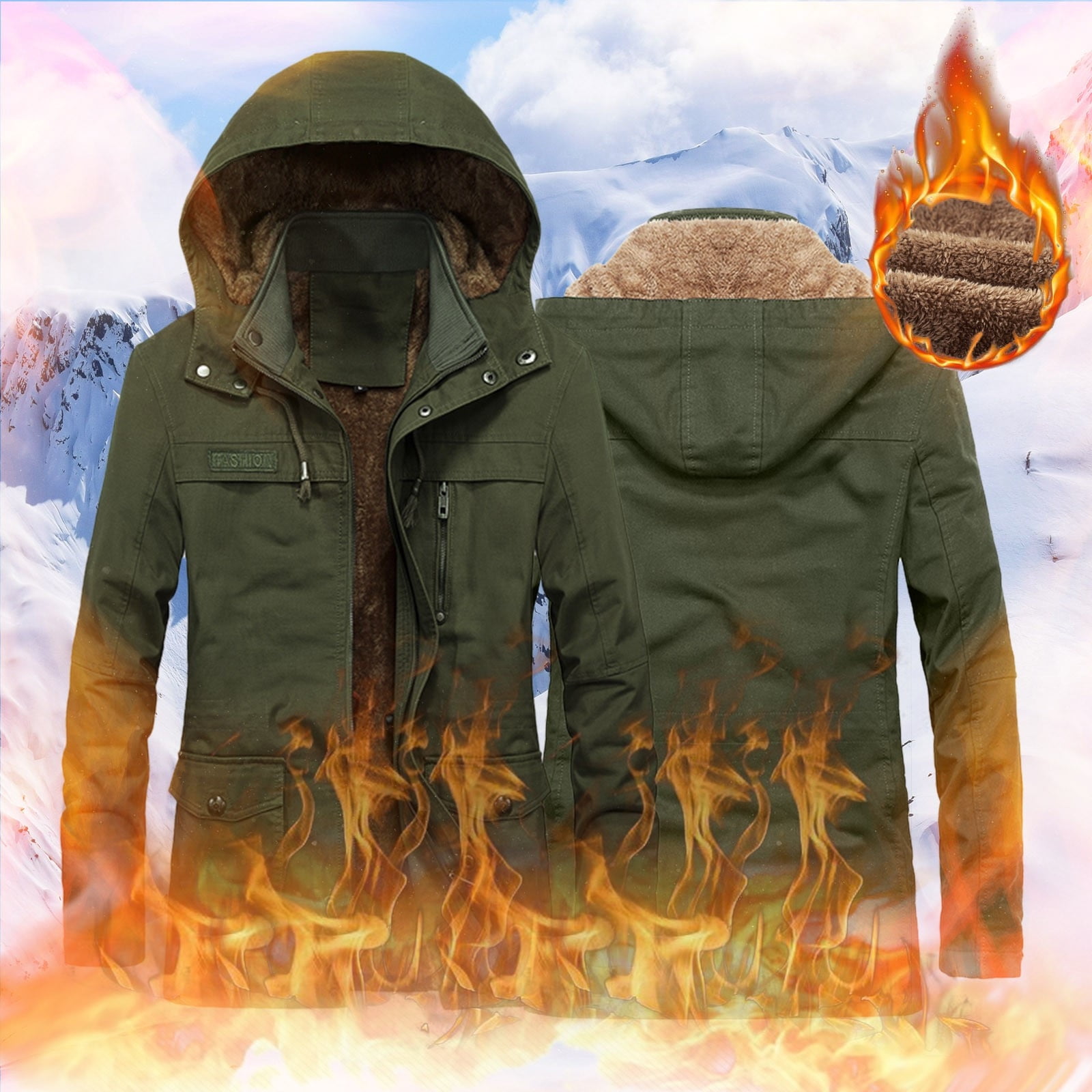 Men s Windbreaker Jacket Men s Autumn And Winter Jacket Casual Stand up Collar Warmth Plus Velvet Thick Cotton Hooded Coat With Pockets Walmart