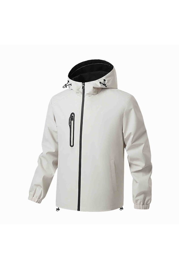 Men's Windbreaker Jacket Multiple Pockets Solid Color Simplicity Fashion Hooded Couple Style Interchange Jacket Jacket Camp Loose Coat Khaki L Windbreakers for Men