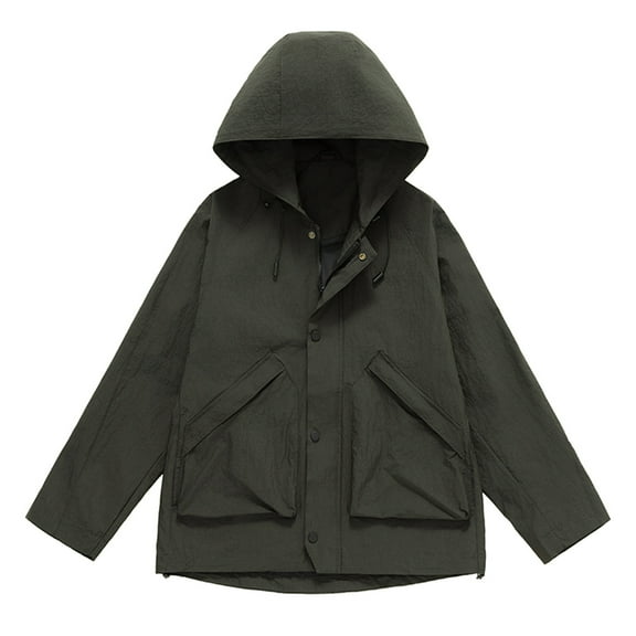 Men's Windbreaker Jacket Solid Color Outdoors Shoulder Insert Mountaineering Wearproof Warm Zipper Multi-pocket Coat Long Sleeve Jacket Army Green XL Windbreakers for Men