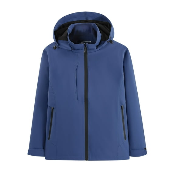 Men's Windbreaker Jacket Unisex Hooded Long Sleeve Solid Zipper Outdoor Detachable Hardshell Coat Dark Blue S Windbreakers for Men