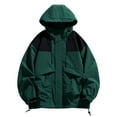 thumbnail image 1 of Men's Windbreaker Jacket Unisex Long Sleeves Hooded Patchwork Zipper Outdoor Workwear Trench Coat Army Green L Zip Front Windbreaker Jacket, 1 of 5
