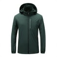 thumbnail image 1 of Men's Windbreaker Jacket Velvet ski Outdoor Sports Pocket Hooded Mountaineering Zip Front Windbreaker Jacket Green 5XL, 1 of 1
