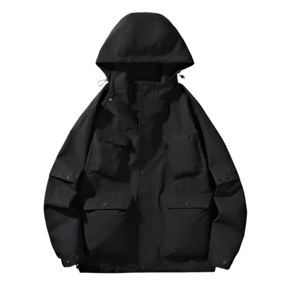 Men's Windbreaker Jacket Zip Front Windbreaker Jacket Fashion Solid Color Outdoor Hiking Long Sleeve Hooded Casual Outwear Jackets Black S