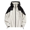 thumbnail image 1 of Men's Windbreaker Jacket Zip Front Windbreaker Jacket Long Sleeved Hooded Zipper Drawstring Pocket Outdoor Jacket Coat Khaki 2XL, 1 of 3