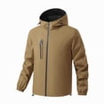 thumbnail image 1 of Men's Windbreaker Jacket Zip Front Windbreaker Jacket Multiple Pockets Solid Color Simplicity Fashion Hooded Couple Style Interchange Jacket Jacket Camp Loose Coat Coffee M, 1 of 6