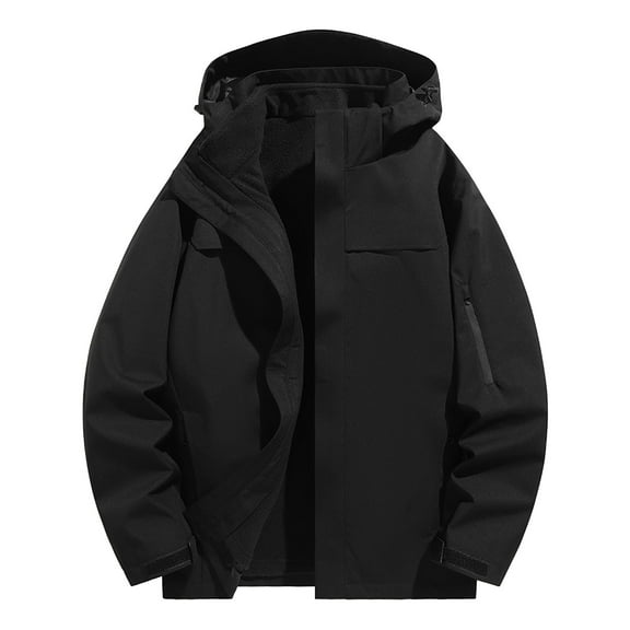 Men's Windbreaker Jacket Zip Front Windbreaker Jacket Outdoor Three In One Hiking Jacket Windproof Jacket Warm And Thick Long Sleeved Hooded Casual Jacket/jacket Black S