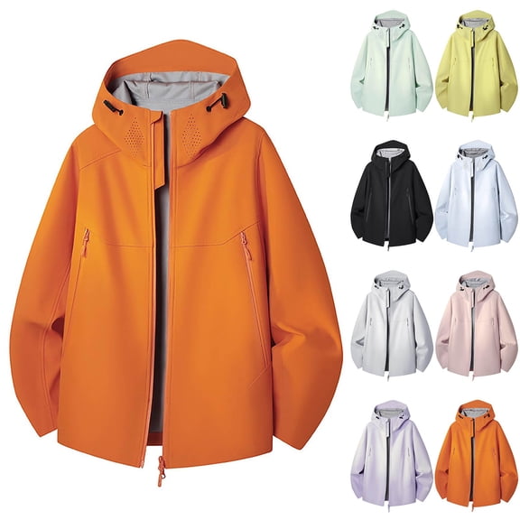 Men's Windbreaker Jackets Full Zip Hooded Waterproof Windproof Zipper Pockets Outdoors Hiking Raincoat, Orange 2XL