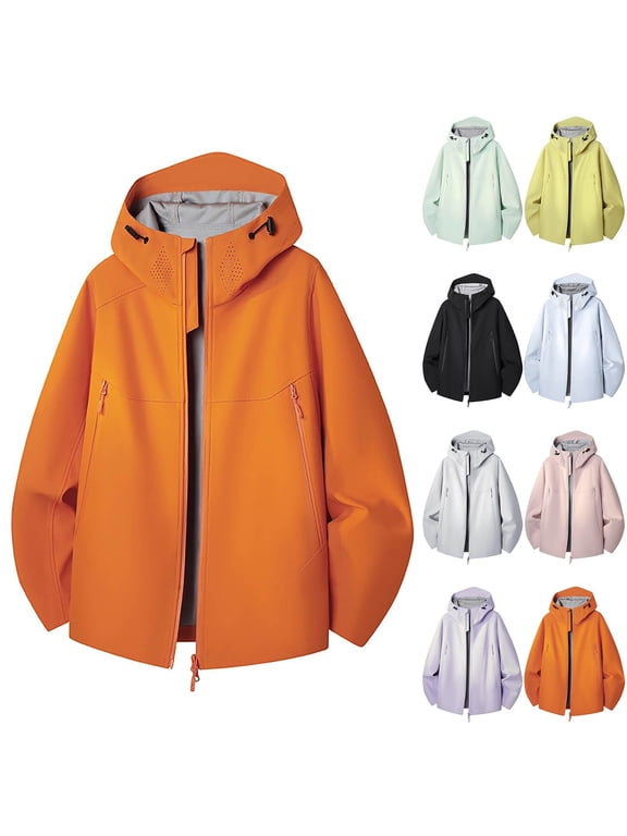 Men's Windbreaker Jackets Full Zip Hooded Waterproof Windproof Zipper Pockets Outdoors Hiking Raincoat, Orange S