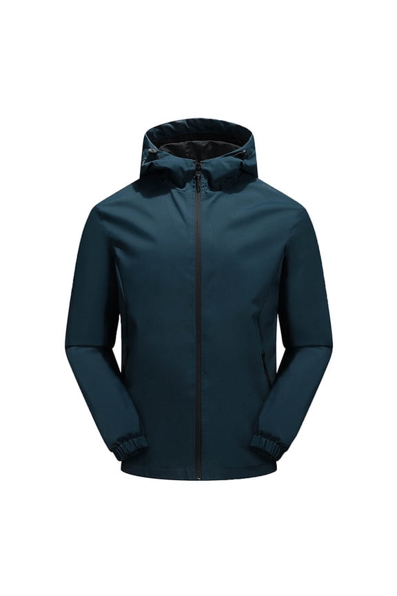 Men's Windbreaker Jackets Hooded Hard Shell Rain Jacket Waterproof Diagonal Zipper Pockets Adjustable Cuff Hiking Commute Coat for Men Blue M