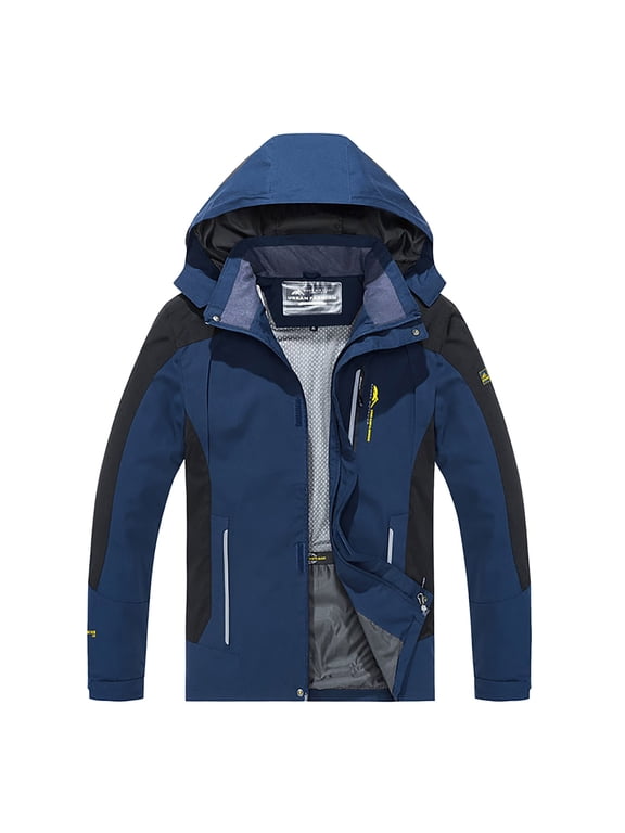Men's Windbreaker Jackets for Men Mid-Length Hard Shell Waterproof Hooded Hiking Cyslin Camping Coat Blue XL