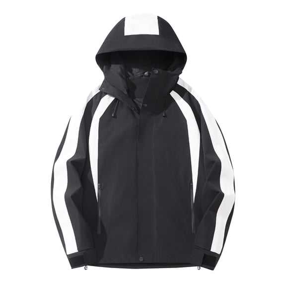 Men's Windbreaker Jackets with Hood Full Zip Colorblock Long Sleeve Windproof Hooded Coat Hiking Outdoors Outerwear (3XL, White)