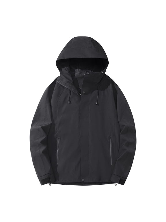 Men's Windbreaker Jackets with Hood Full Zip Colorblock Long Sleeve Windproof Hooded Coat Hiking Outdoors Outerwear (L, Black)