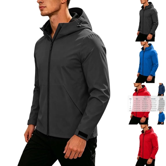 Men's Windbreaker Waterproof Athletic Hooded Travel Shell Jacket Coat for Running Golf Cycling Workout Hiking Outdoor with Zipper Pockets, Black, S