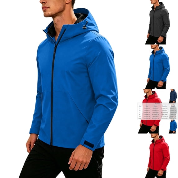 Men's Windbreaker Waterproof Athletic Hooded Travel Shell Jacket Coat for Running Golf Cycling Workout Hiking Outdoor with Zipper Pockets, Blue, L
