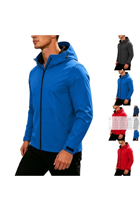 Men's Windbreaker Waterproof Athletic Hooded Travel Shell Jacket Coat for Running Golf Cycling Workout Hiking Outdoor with Zipper Pockets, Blue, XL