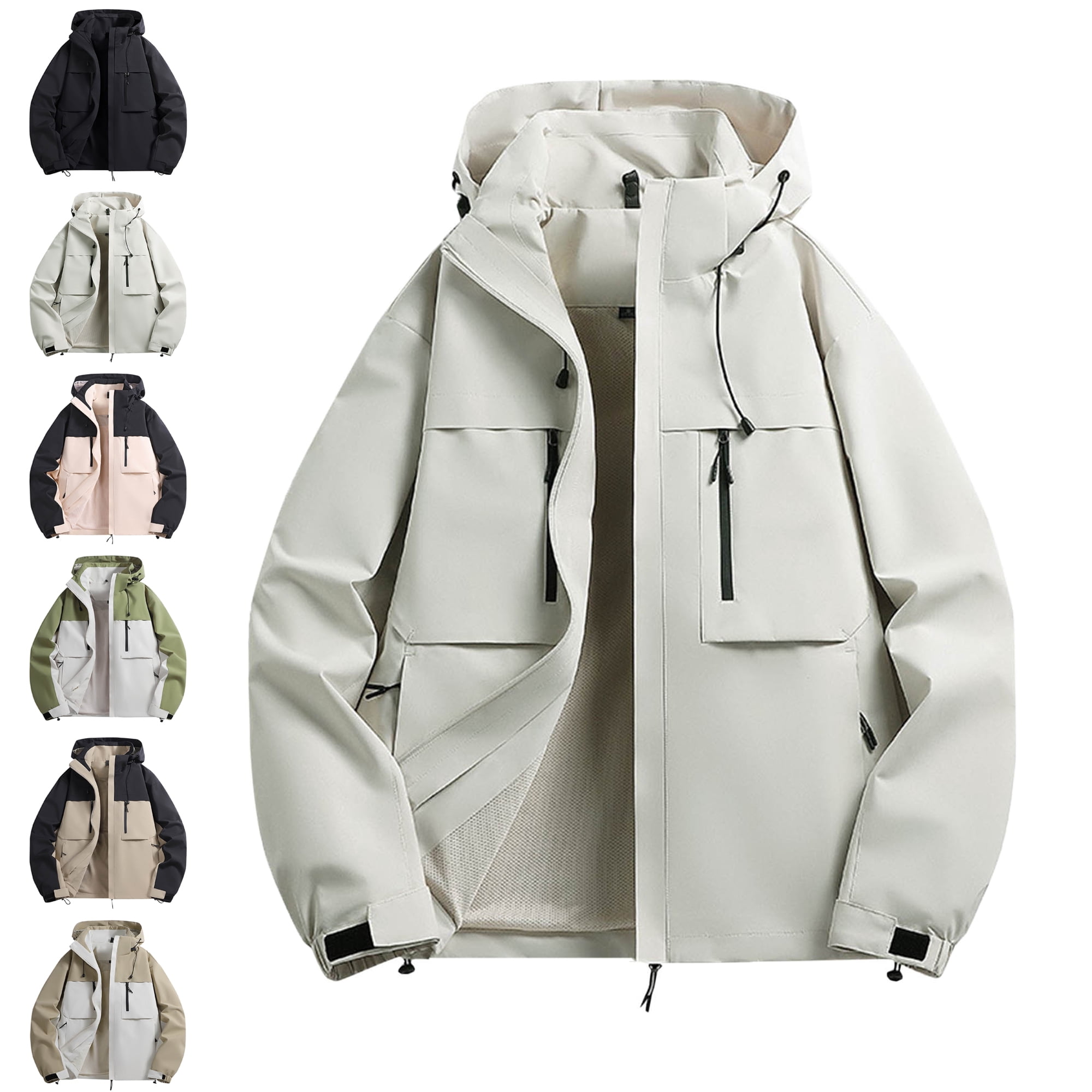 Windbreaker Jacket Men's Fashion Casual Solid Color Pockets Zipper