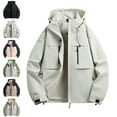 thumbnail image 1 of Men's Windbreakers Fashion Casual Solid Color Pockets Zipper Jacket Long Sleeve Hooded Casual Outwear Coat White M Windbreaker Jackets for Men, 1 of 4