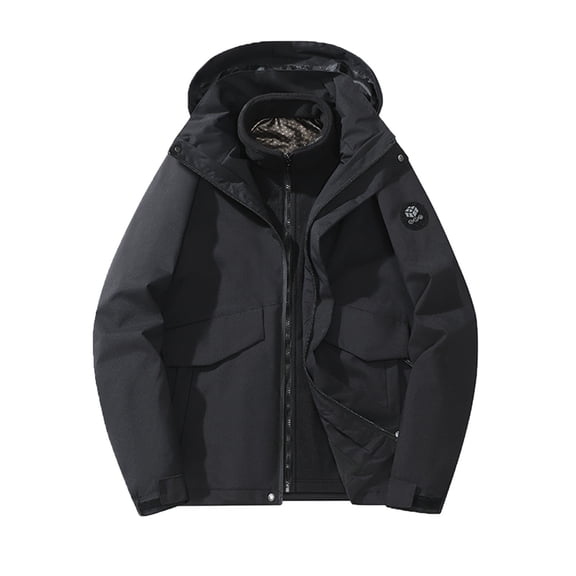 Men's Windbreakers Fashion Casual Solid Color Zipper Pockets Long Sleeve Hooded Windbreaker Black S Windbreaker Front-Zip Jacket