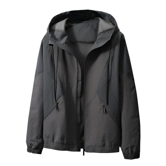 Men's Windbreakers Hooded Zipper Pocket Jacket Workwear Casual And Handsome Interchange Jacket Loose Coat Dark Gray 5XL Windbreaker Front-Zip Jacket