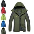 thumbnail image 1 of Men's Windbreakers Long Sleeved Pocket Zipper Color Blocked Stand Up Collar Detachable Hooded Outdoor Jacket Windbreaker Jackets for Men Army Green M, 1 of 3