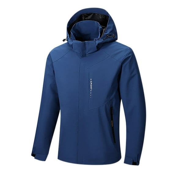 Men's Windbreakers Man Solid Color Water Resistance Zipper Pockets The Lining Hooded Outdoor Jacket Coat Blue XL Windbreaker Jackets for Men
