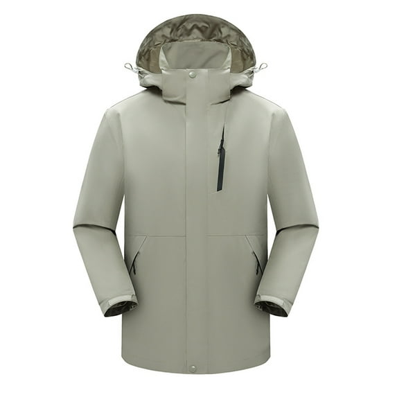 Men's Windbreakers Solid Color Hooded Three-in-one Detachable Multi-pocket Cardigan Relaxation Outdoors Zipper Overcoat Outdoor Jacket Windbreaker Front-Zip Jacket Mint Green 2XL