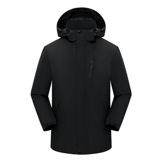 Men's Windbreakers Solid Color Hooded Three-in-one Detachable Multi-pocket Cardigan Relaxation Outdoors Zipper Overcoat Outdoor Jacket Windbreaker Jackets for Men Black M