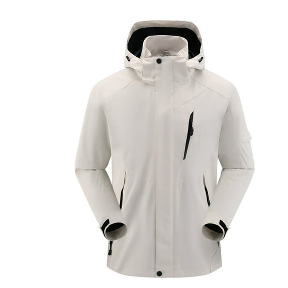Men's Windbreakers Three-in-one Solid Color Outdoors Mountaineering Wearproof Warm Zipper Multi-pocket Fleece Lnner Lap Coat Long Sleeve Jacket White 4XL Windbreaker Jackets for Men