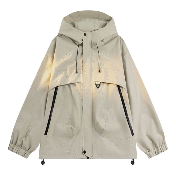 Men's Windbreakers Unisex Fashion Long Sleeves Hooded Solid Zipper Cardigan Outdoor Workwear Trench Coat Khaki 3XL Windbreaker Jackets for Men