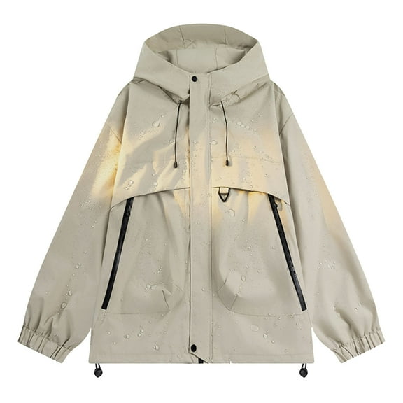 Men's Windbreakers Unisex Fashion Long Sleeves Hooded Solid Zipper Cardigan Outdoor Workwear Trench Coat Khaki 3XL Windbreaker Jackets for Men