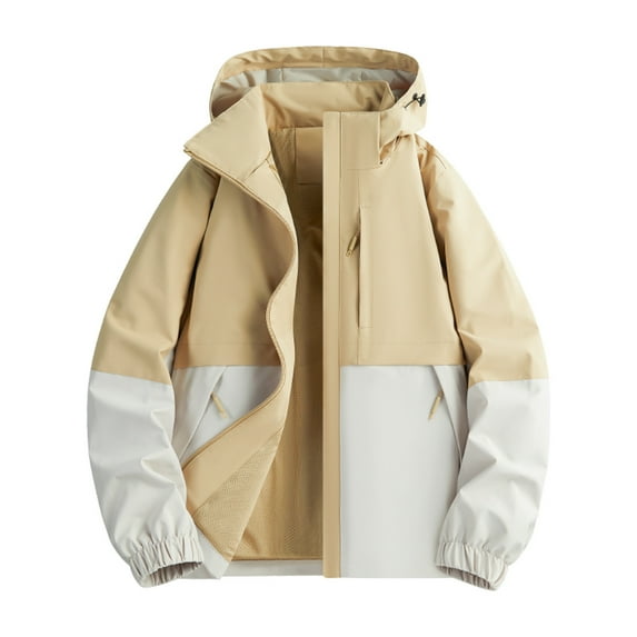 Men's Windbreakers Windbreaker Front-Zip Jacket Man Color Match Water Resistance Drawstring Pockets Hooded Outdoor Jacket Coat Yellow L