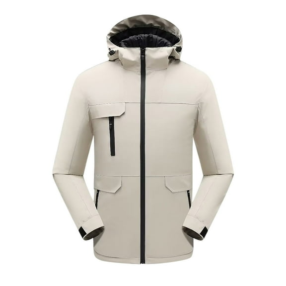 Men's Windbreakers Windbreaker Front-Zip Jacket Man Solid Color Three Prevention Cottoning Climbing Wear As One Down Cotton Intensification Warm Outdoor Jacket White S