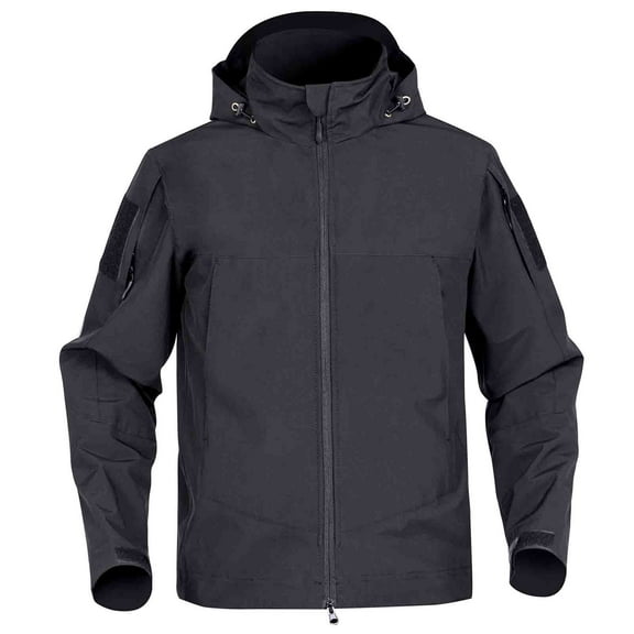Men's Windbreakers Windbreaker Front-Zip Jacket Solid Color Hooded Jacket Mountaineering Climbing Warm Outdoor Jacket Black 3XL