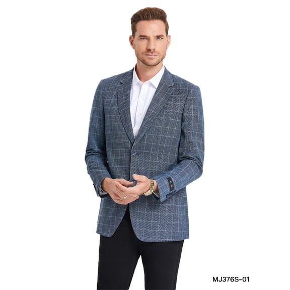 Men's Windowpane Slim-Fit Blazer w/ Notch Lapel