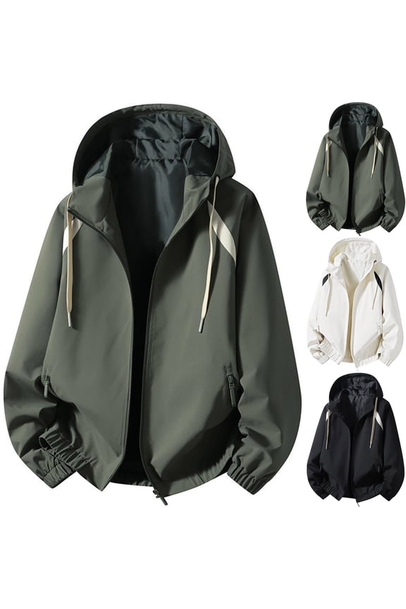 Men's Windproof Athletic Track Jacket Casual Color Block Hooded Shell Jackets Lightweight Windbreaker for Golf Hiking Outdoor Workout, Army Green, XL