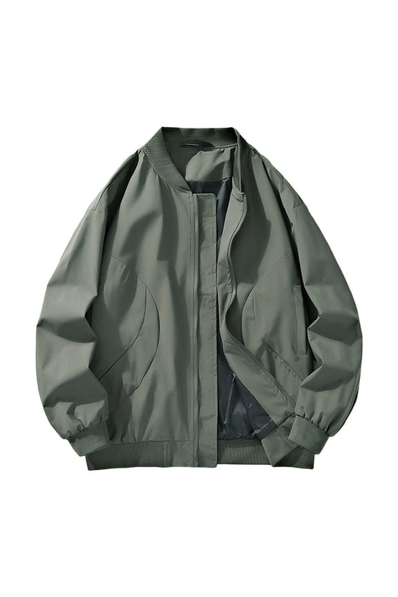 Men's Windproof Bomber Jacket Lightweight Windbreaker Outdoor Golf Fashion Coat Zip up Fall Winter Coat Outwear Army Green, 2XL