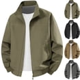 thumbnail image 1 of Men's Windproof Bomber Jacket Outerwear Lightweight Water Resistant Flight Coat Windbreaker for Business Casual Work Daily Wear, Army Green, L, 1 of 10