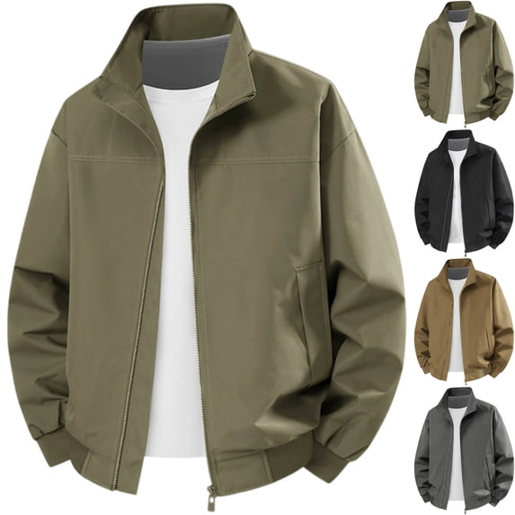 Men's Windproof Bomber Jacket Outerwear Lightweight Water Resistant Flight Coat Windbreaker for Business Casual Work Daily Wear, Army Green, L